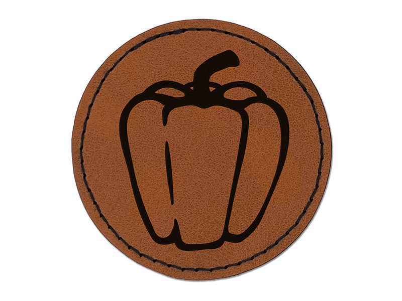 Sweet Bell Pepper Round Iron-On Engraved Faux Leather Patch Applique - 2.5"