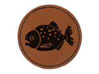 Toothy Piranha Fish Round Iron-On Engraved Faux Leather Patch Applique - 2.5"