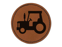 Tractor Farm Vehicle Round Iron-On Engraved Faux Leather Patch Applique - 2.5"