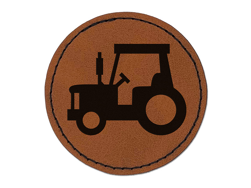 Tractor Farm Vehicle Round Iron-On Engraved Faux Leather Patch Applique - 2.5"