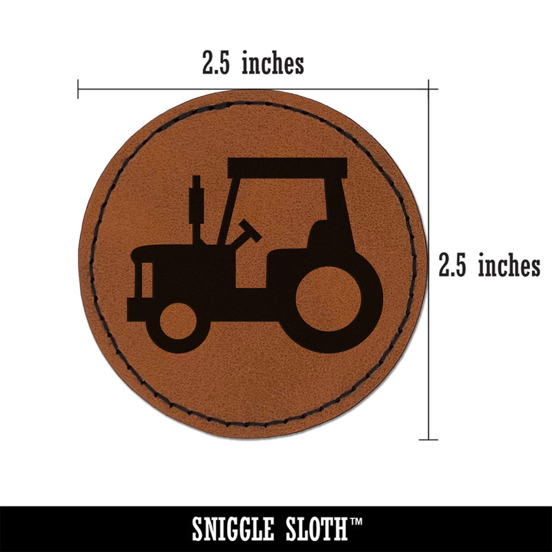 Tractor Farm Vehicle Round Iron-On Engraved Faux Leather Patch Applique - 2.5"