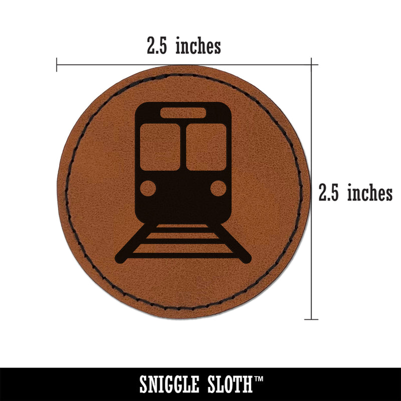 Train Tram Rail Railway Station Icon Round Iron-On Engraved Faux Leather Patch Applique - 2.5"