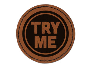 Try Me Sample Round Iron-On Engraved Faux Leather Patch Applique - 2.5"