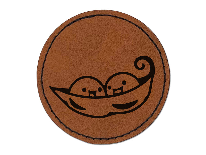 Two Peas in a Pod Round Iron-On Engraved Faux Leather Patch Applique - 2.5"