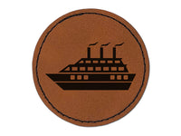 Vacation Cruise Ship Boat Round Iron-On Engraved Faux Leather Patch Applique - 2.5"