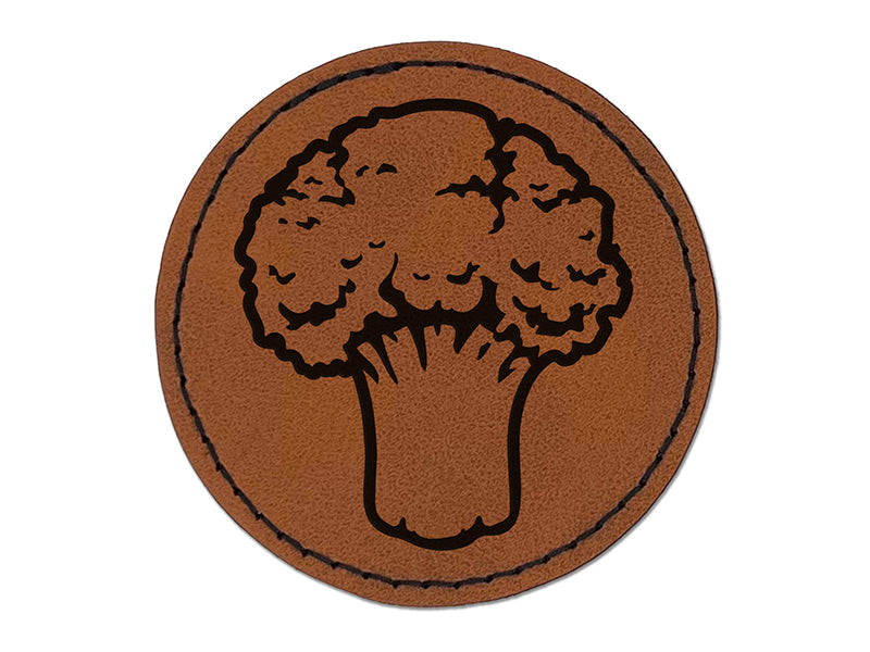 Vegetable Broccoli Round Iron-On Engraved Faux Leather Patch Applique - 2.5"