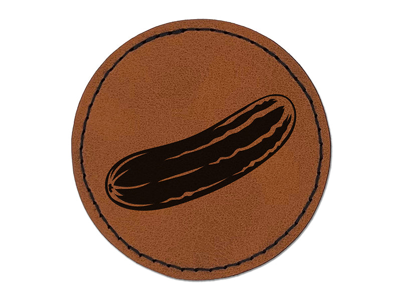 Vegetable Cucumber Round Iron-On Engraved Faux Leather Patch Applique - 2.5"