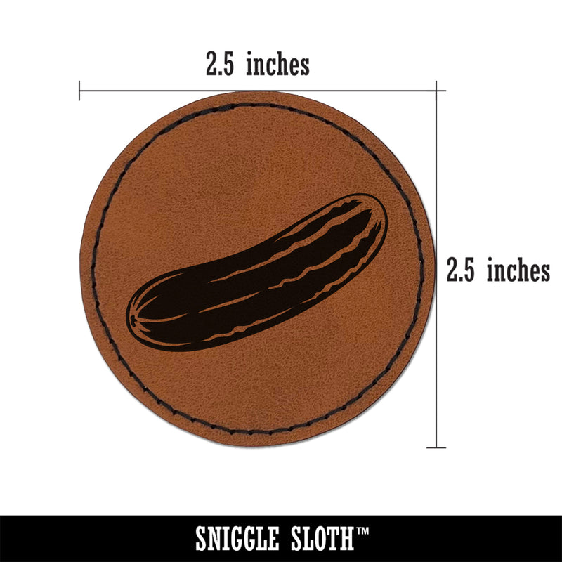 Vegetable Cucumber Round Iron-On Engraved Faux Leather Patch Applique - 2.5"