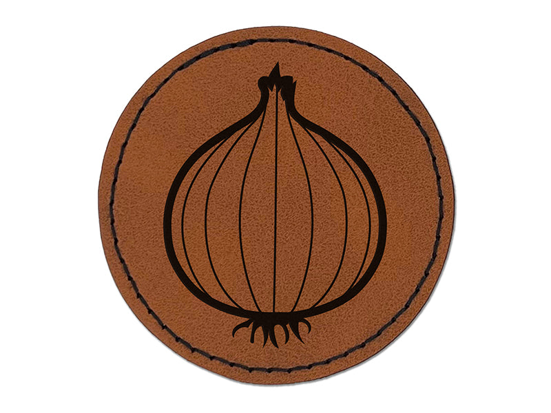 Vegetable Onion Plant Round Iron-On Engraved Faux Leather Patch Applique - 2.5"