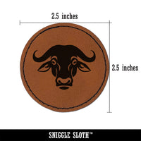Water Cape Buffalo Bison Ox Round Iron-On Engraved Faux Leather Patch Applique - 2.5"