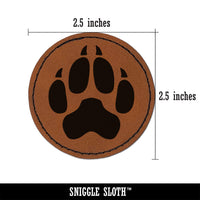 Wolf Coyote Paw Print Round Iron-On Engraved Faux Leather Patch Applique - 2.5"