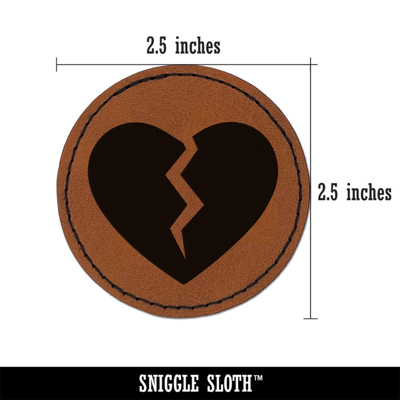 Broken Heart Love Round Iron-On Engraved Faux Leather Patch Applique - 2.5"