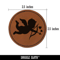 Cupid with Arrow Hearts Valentine's Day Silhouette Round Iron-On Engraved Faux Leather Patch Applique - 2.5"