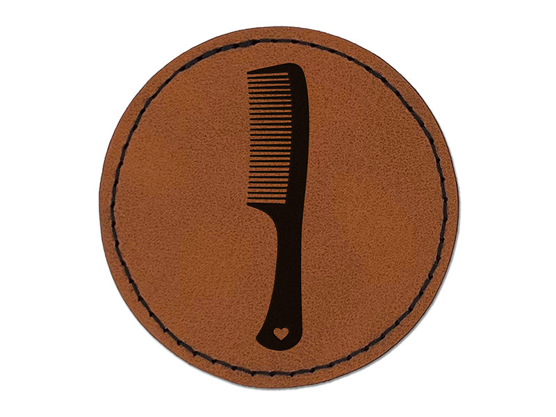 Hair Comb with Heart Round Iron-On Engraved Faux Leather Patch Applique - 2.5"