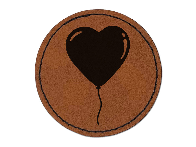 Heart Balloon Valentine's Day Round Iron-On Engraved Faux Leather Patch Applique - 2.5"