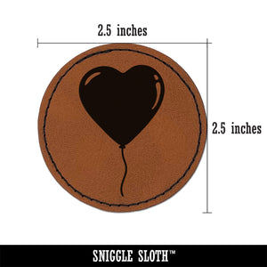 Heart Balloon Valentine's Day Round Iron-On Engraved Faux Leather Patch Applique - 2.5"