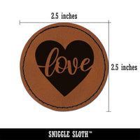 Love Script in Heart Round Iron-On Engraved Faux Leather Patch Applique - 2.5"