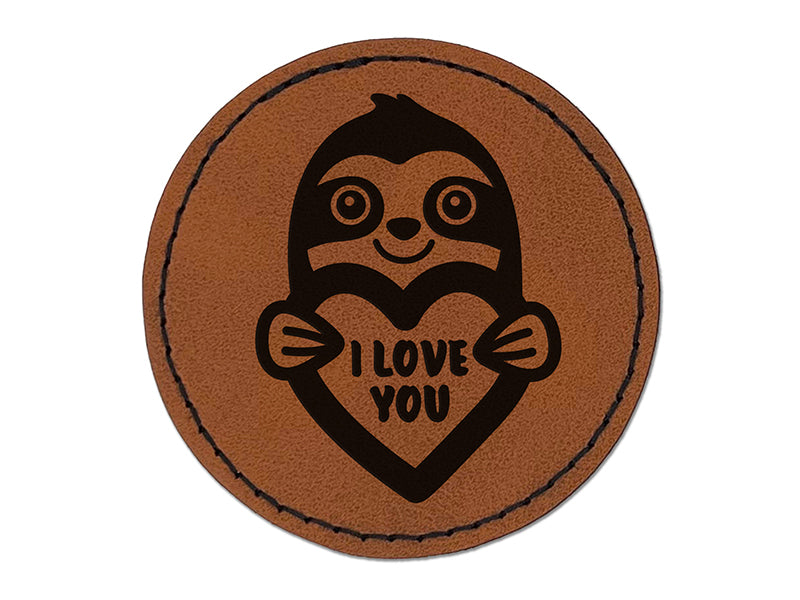 Sloth I Love You Round Iron-On Engraved Faux Leather Patch Applique - 2.5"