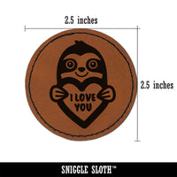 Sloth I Love You Round Iron-On Engraved Faux Leather Patch Applique - 2.5"