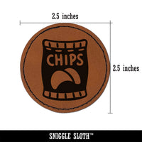 Bag of Potato Chips Snack Round Iron-On Engraved Faux Leather Patch Applique - 2.5"