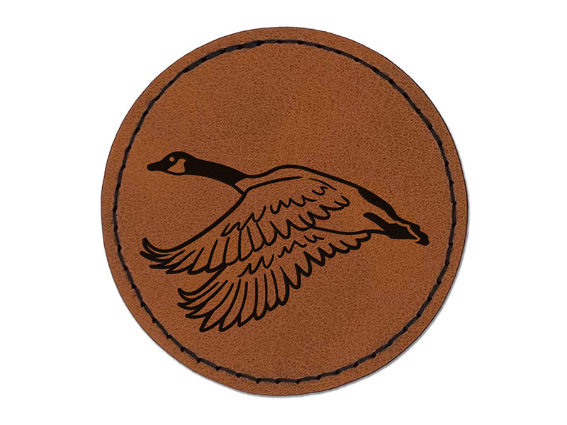 Canadian Goose Canada Round Iron-On Engraved Faux Leather Patch Applique - 2.5"