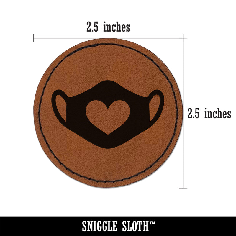 Caring Surgical Face Mask Heart Round Iron-On Engraved Faux Leather Patch Applique - 2.5"