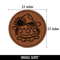 Cute Scarecrow Face Round Iron-On Engraved Faux Leather Patch Applique - 2.5"