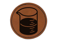 Glass Beaker Chemistry Science Round Iron-On Engraved Faux Leather Patch Applique - 2.5"