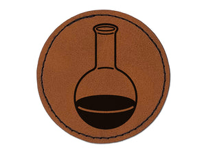 Glass Boiling Flask Chemistry Science Round Iron-On Engraved Faux Leather Patch Applique - 2.5"