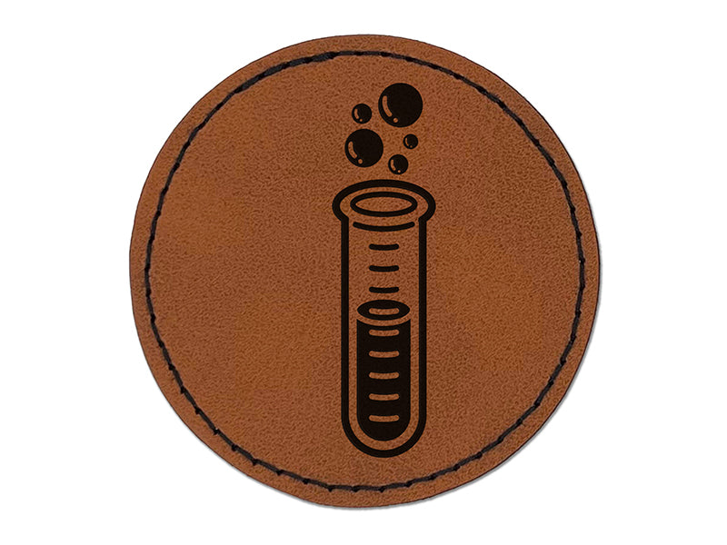 Glass Bubbling Test Tube Chemistry Science Round Iron-On Engraved Faux Leather Patch Applique - 2.5"