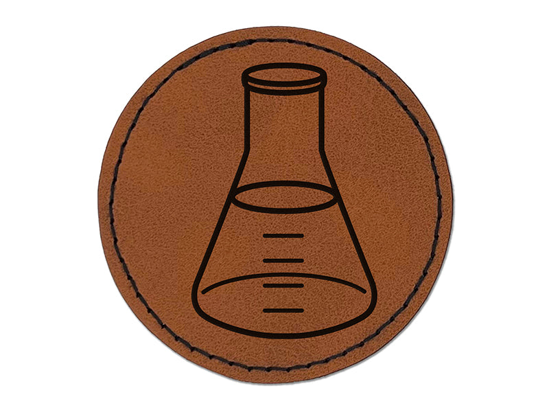 Glass Erlenmeyer Flask Chemistry Science Round Iron-On Engraved Faux Leather Patch Applique - 2.5"