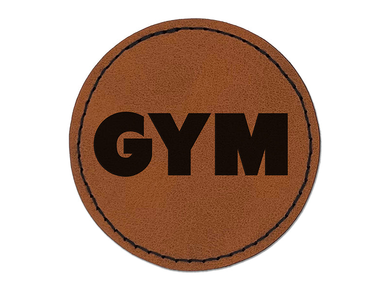 Gym Bold Text Round Iron-On Engraved Faux Leather Patch Applique - 2.5"