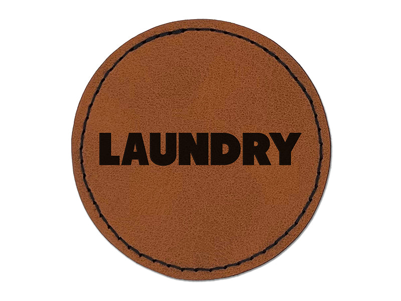 Laundry Bold Text Round Iron-On Engraved Faux Leather Patch Applique - 2.5"