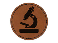 Microscope Biology Science Round Iron-On Engraved Faux Leather Patch Applique - 2.5"