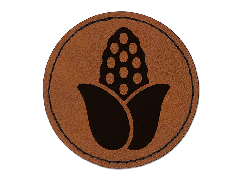 Peeled Corn on the Cob Round Iron-On Engraved Faux Leather Patch Applique - 2.5"