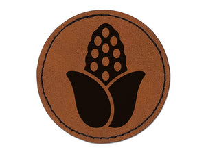 Peeled Corn on the Cob Round Iron-On Engraved Faux Leather Patch Applique - 2.5"
