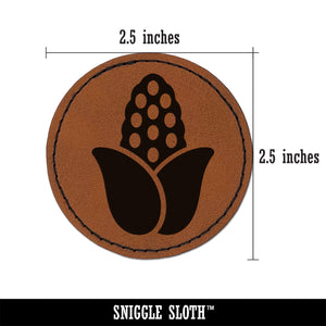 Peeled Corn on the Cob Round Iron-On Engraved Faux Leather Patch Applique - 2.5"