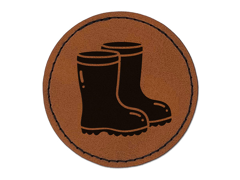 Rubber Rain Boots Round Iron-On Engraved Faux Leather Patch Applique - 2.5"