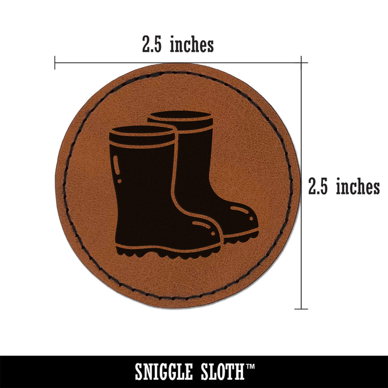 Rubber Rain Boots Round Iron-On Engraved Faux Leather Patch Applique - 2.5"