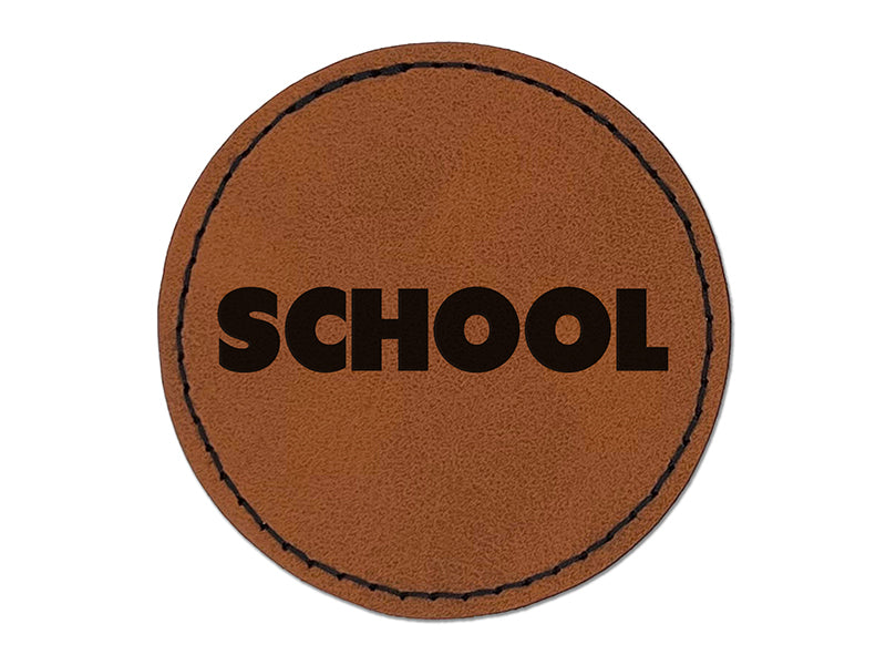 School Bold Text Teacher Education Round Iron-On Engraved Faux Leather Patch Applique - 2.5"