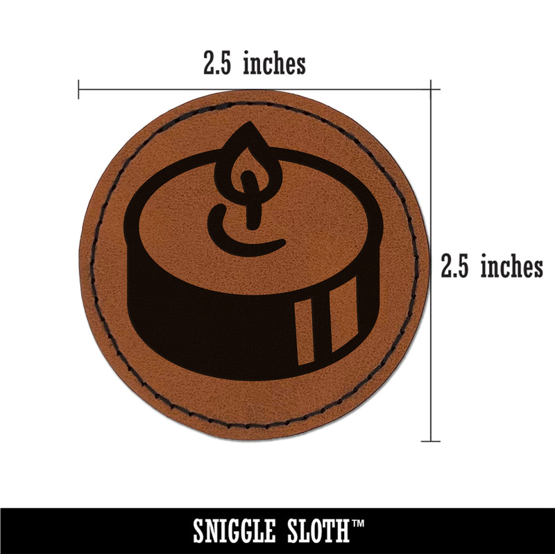 Tea Candle Light Round Iron-On Engraved Faux Leather Patch Applique - 2.5"