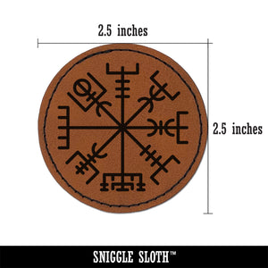 Viking Vegvisir Norse Protection Rune Round Iron-On Engraved Faux Leather Patch Applique - 2.5"