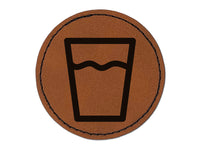 Water Glass Cup Round Iron-On Engraved Faux Leather Patch Applique - 2.5"