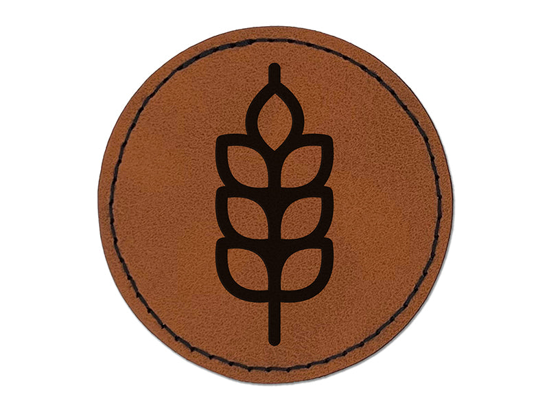 Wheat Food Icon Round Iron-On Engraved Faux Leather Patch Applique - 2.5"