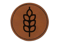 Wheat Food Icon Round Iron-On Engraved Faux Leather Patch Applique - 2.5"