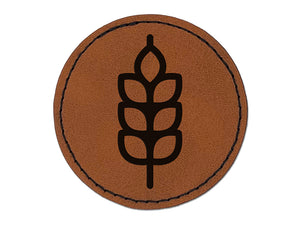 Wheat Food Icon Round Iron-On Engraved Faux Leather Patch Applique - 2.5"