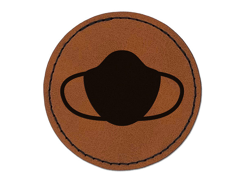 Face Mask Icon Solid Round Iron-On Engraved Faux Leather Patch Applique - 2.5"