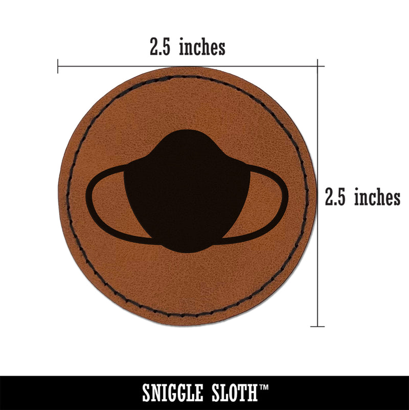 Face Mask Icon Solid Round Iron-On Engraved Faux Leather Patch Applique - 2.5"