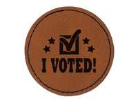 I Voted Patriotic Round Iron-On Engraved Faux Leather Patch Applique - 2.5"