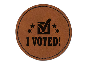 I Voted Patriotic Round Iron-On Engraved Faux Leather Patch Applique - 2.5"